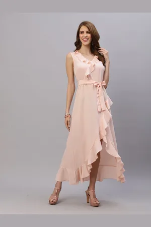 RAASSIO Crepe Ruffled High-Low Midi Wrap Dress