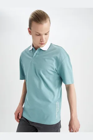 DeFacto Typography Printed Polo Collar Pure Cotton T-shirt