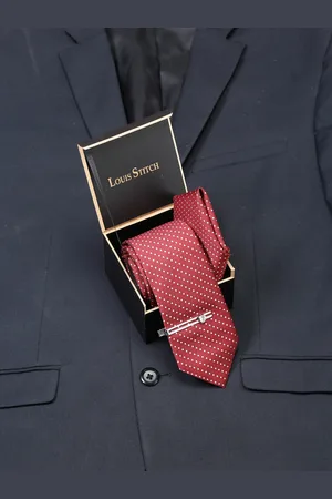 LOUIS STITCH Men Polka Italian Silk Necktie Accessory Gift Set