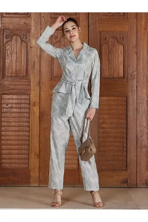 ATHENA Printed Shirt Collar Long Sleeves Coat With Trousers