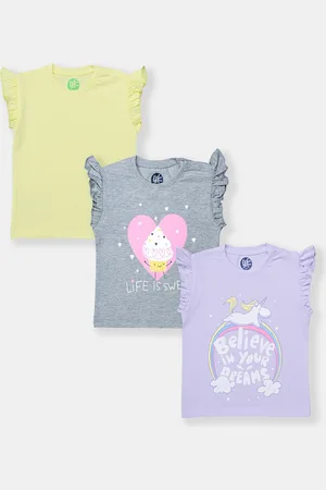 YK Infants Girls Pack Of 3 Printed Cotton T-shirt