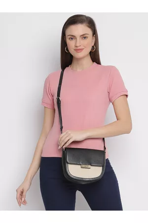 KLEIO Black Colourblocked PU Half Moon Sling Bag