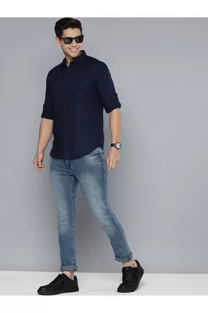 HERE&NOW Men Navy Blue Slim Fit Casual Shirt