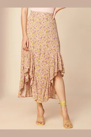 20Dresses Floral Printed Asymmetric Slip-On Midi A-Line Skirt