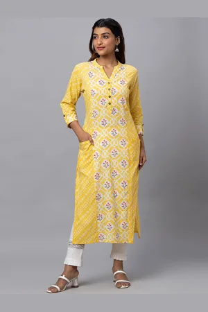 Globus Women Mandarin Collar Floral Printed Cotton Kurta