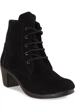 Walkfree Black Suede High-Top Wedge Heeled Boots