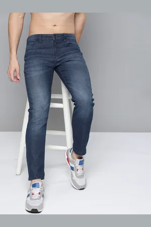 HARVARD Men Navy Blue Cropped Tapered Fit Light Fade Stretchable Jeans