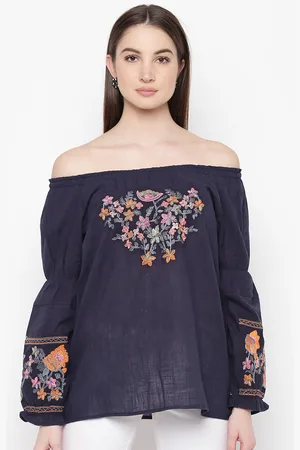 Mayra Floral Self Design Off-Shoulder Bardot Top
