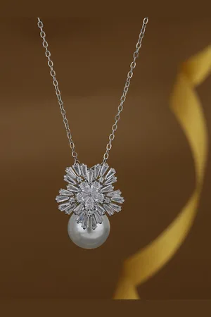 Carlton London Premium Women Silver and White Pendant With Chain
