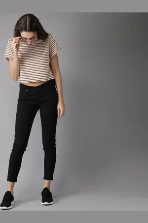 HERE&NOW Women Black Skinny Fit Mid-Rise Clean Look Stretchable Cropped Jeans