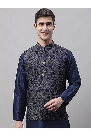 Jompers Men Woven Design Mandarin Collar Nehru Jackets