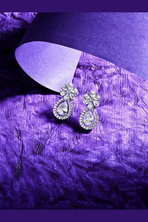 HOT AND BOLD Silver-Plated Zircon Floral Drop Earrings