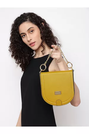 KLEIO Mustard PU Half Moon Sling Bag