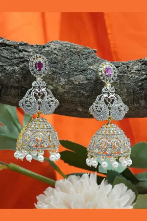 GRIIHAM Gold Plated Contemporary CZ Studded Jhumkas Earrings