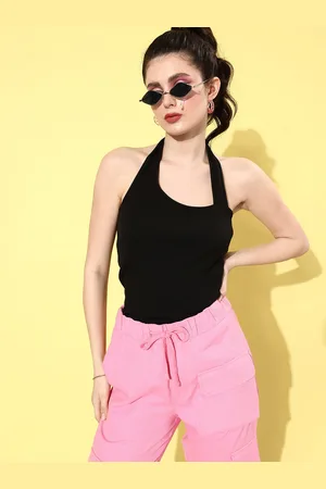 Roadster The Lifestyle Co. Solid Halter Neck Pure Cotton Sleeveless Top
