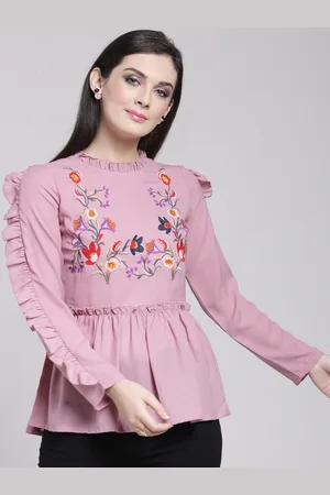 Pluss Women Pink Self Design Peplum Top