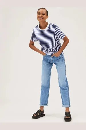 Marks & Spencer Women Blue Boyfriend Fit High-Rise Heavy Fade Jeans