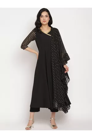 Ahalyaa Striped Angrakha Kurta with Trousers & With Dupatta