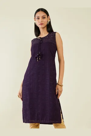 Soch Embroidered Chikankari Tie Up Neck Sleeveless Georgette Kurta