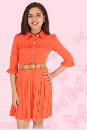 CUTECUMBER Girls Orange Georgette Shirt Mini Dress