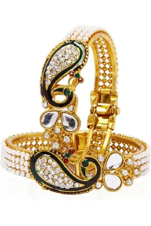 The Pari Set Of 2 Gold-Plated Stone-Studded & Pearl Beaded Bangles