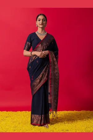 Triyah Ethnic Motifs Woven Design Zari Pure Cotton Jamdani Saree