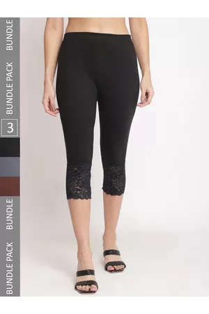 GRACIT Women Pack Of 3 Skinny Fit Pure Cotton Lace Hem Capris