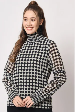 CHARMGAL Checked High Neck Georgette Top