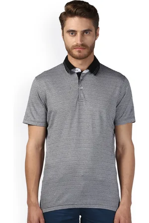 Park Avenue Men Black Printed Polo Collar T-shirt