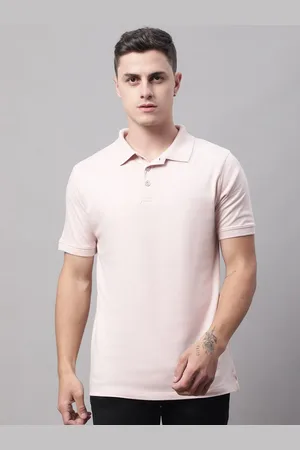 DOOR74 Men Pink Polo Collar T-shirt