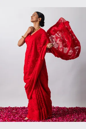 Triyah Woven Design Zari Pure Cotton Jamdani Saree