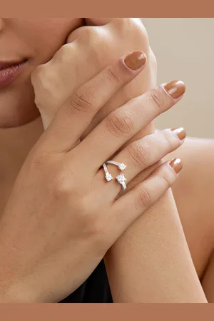 MINUTIAE Silver-Plated Three AD-Studded Open Finger Ring