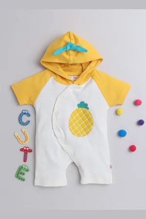 BUMZEE Infant Boys Printed Hooded Cotton Rompers