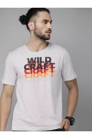 Wildcraft Men Grey Printed Off Active Crew 5 Pure Cotton Round Neck T-shirt