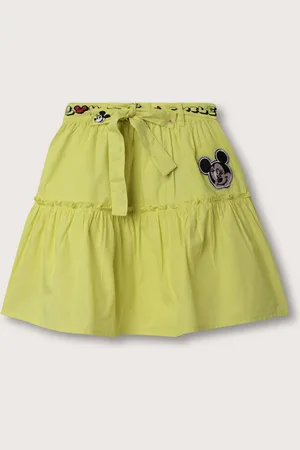 Blue Giraffe Girls Mickey Mouse Pure Cotton Knee-Length Tiered Skirt
