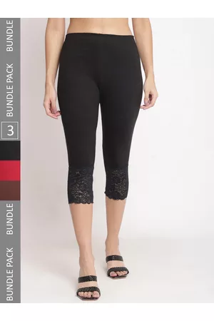 GRACIT Women Pack Of 3 Skinny Fit Pure Cotton Lace Hem Capris