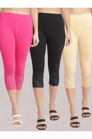 GRACIT Women Pack Of 3 Skinny Fit Pure Cotton Lace Hem Capris