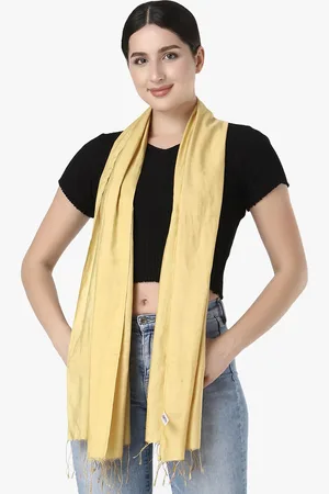 Adwitiya Collection Solid Pure Cotton Tasseled Border Scarf