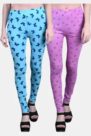 FRENCH KLEIDER Girls Pack Of 2 Printed Churidar-Length Cotton Leggings