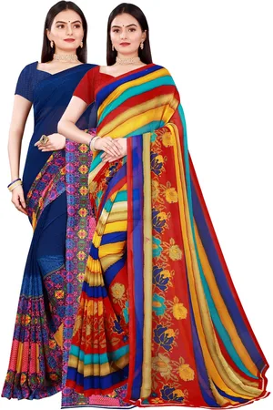 Florence Navy Blue & Yellow Pure Georgette Saree Pack of 2