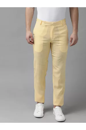 Hangup Men Yellow Solid Regular Fit Regular Trousers