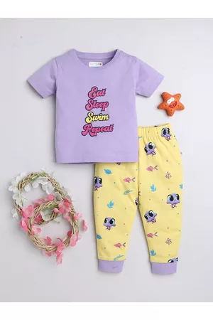 BUMZEE Girls Printed Pure Cotton T-shirt with Joggers