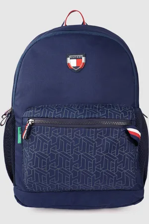 Tommy Hilfiger Unisex Navy Blue Geometric Brand Logo Applique Backpack
