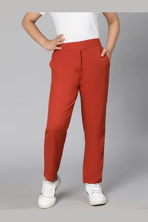 Oxolloxo Girls Red Solid Regular Fit Trouser