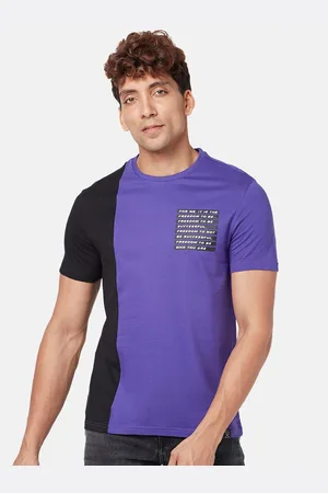PEOPLE Men Colourblocked Cotton Slim Fit T-shirt