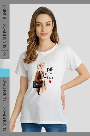 Chozi Women Pack Of 2 Graphic Printed Cotton T-shirt