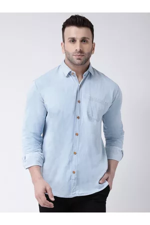 Hangup Spread Collar Denim Slim Fit Casual Shirt