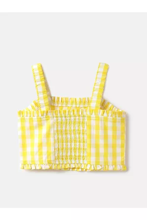 Benetton Checked Shoulder Straps Cotton Crop Top