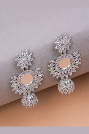 HOUSE OF ARLI Silver-Plated Circular Drop Earrings