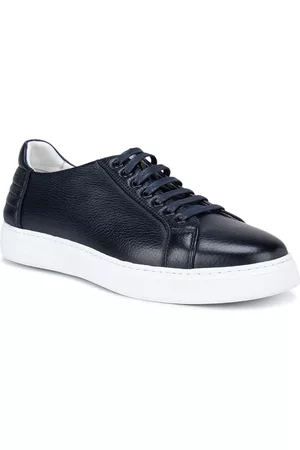 ROSSO BRUNELLO Men Navy Blue Leather Lightweight Sneakers